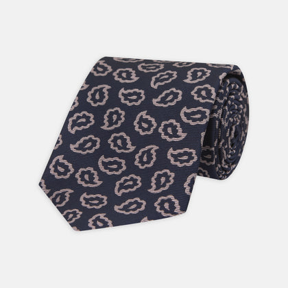 Navy and Pink Petal Paisley Silk Tie