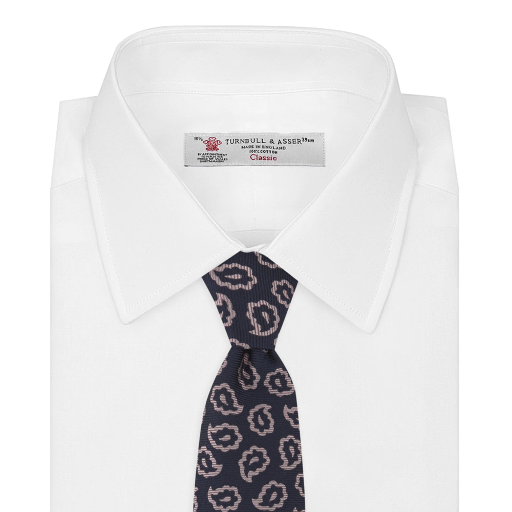 Navy and Pink Petal Paisley Silk Tie