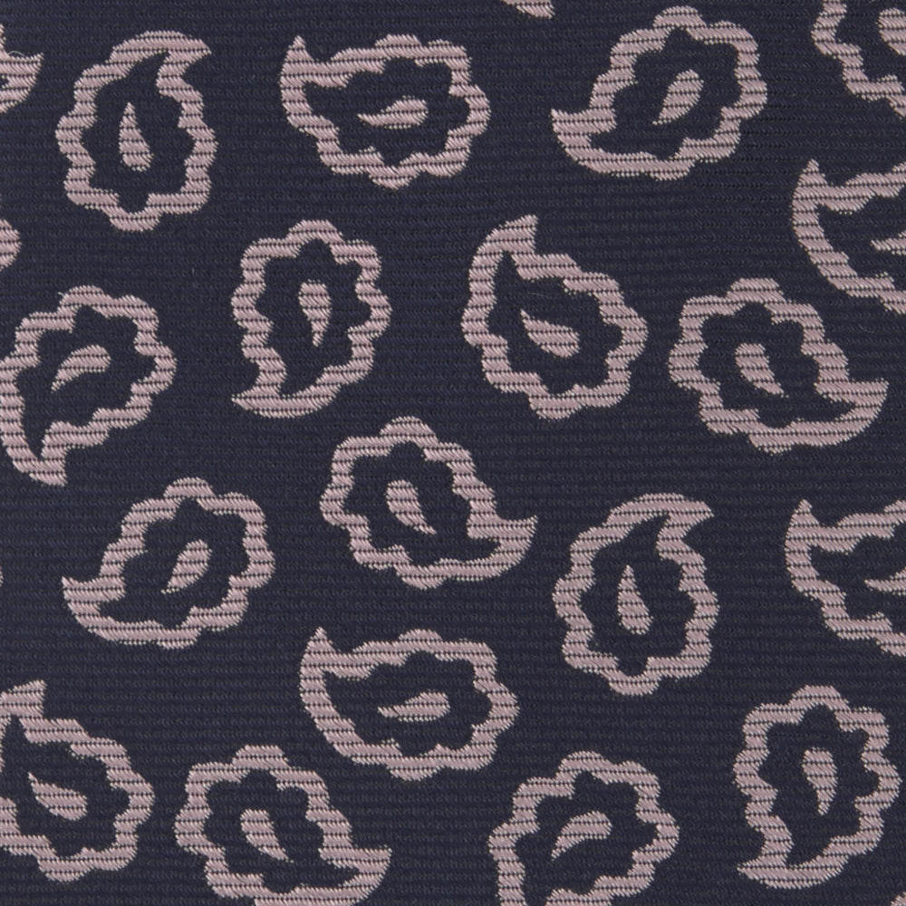 Navy and Pink Petal Paisley Silk Tie