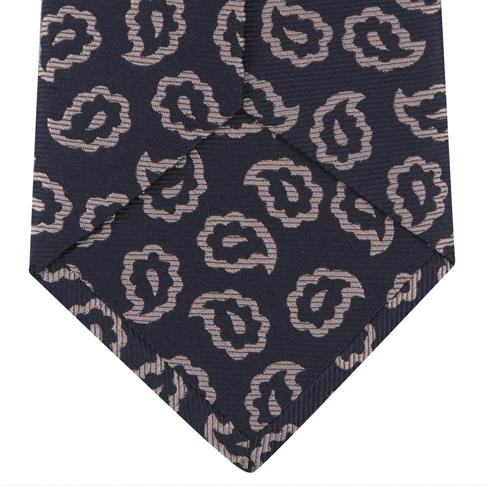 Navy and Pink Petal Paisley Silk Tie