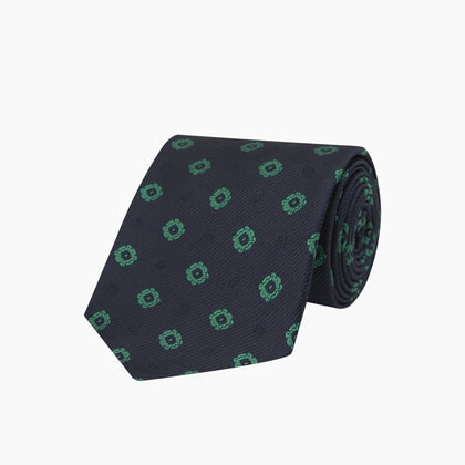 Navy and Green Emblem Spot Silk Tie Image 4