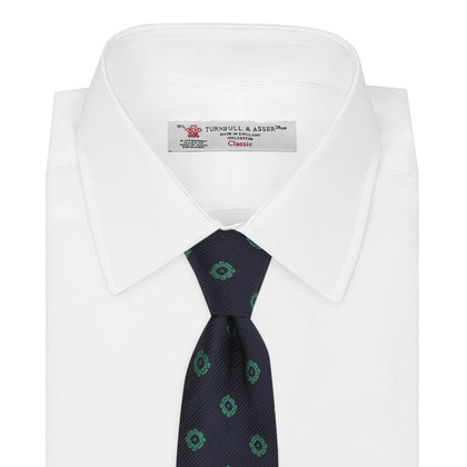 Navy and Green Emblem Spot Silk Tie