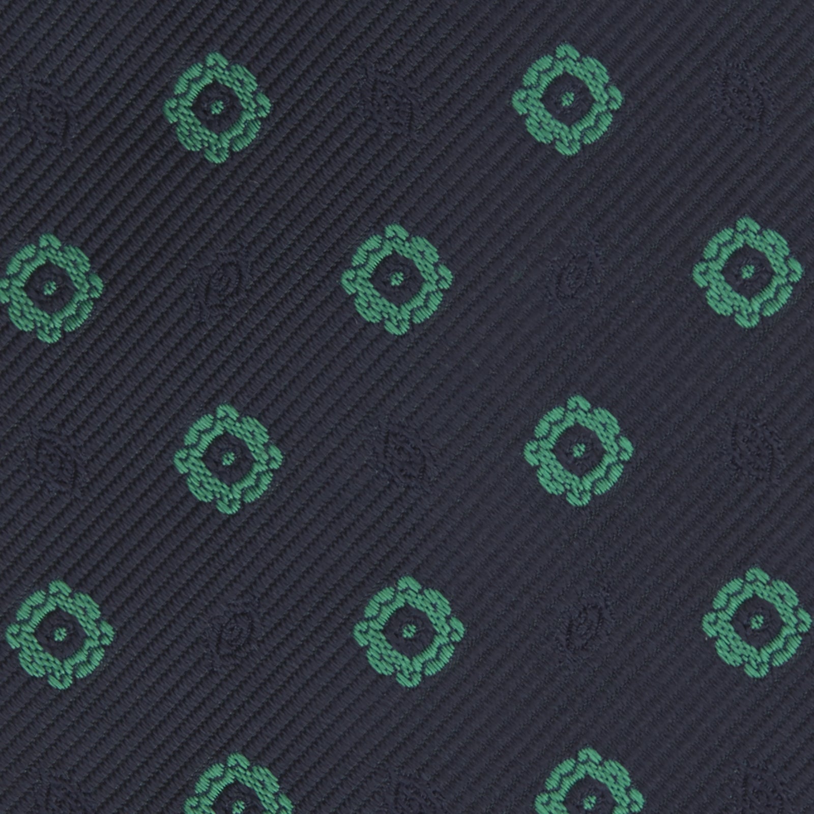 Navy and Green Emblem Spot Silk Tie