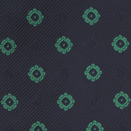 Navy and Green Emblem Spot Silk Tie Image 2