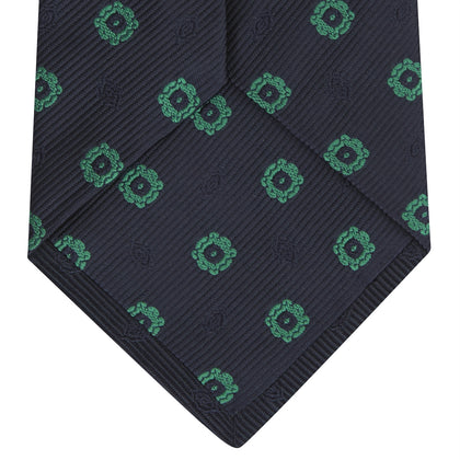 Navy and Green Emblem Spot Silk Tie Image 3