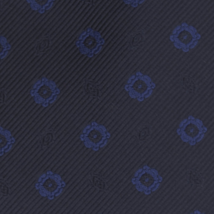 Navy and Blue Emblem Spot Silk Tie Image 2