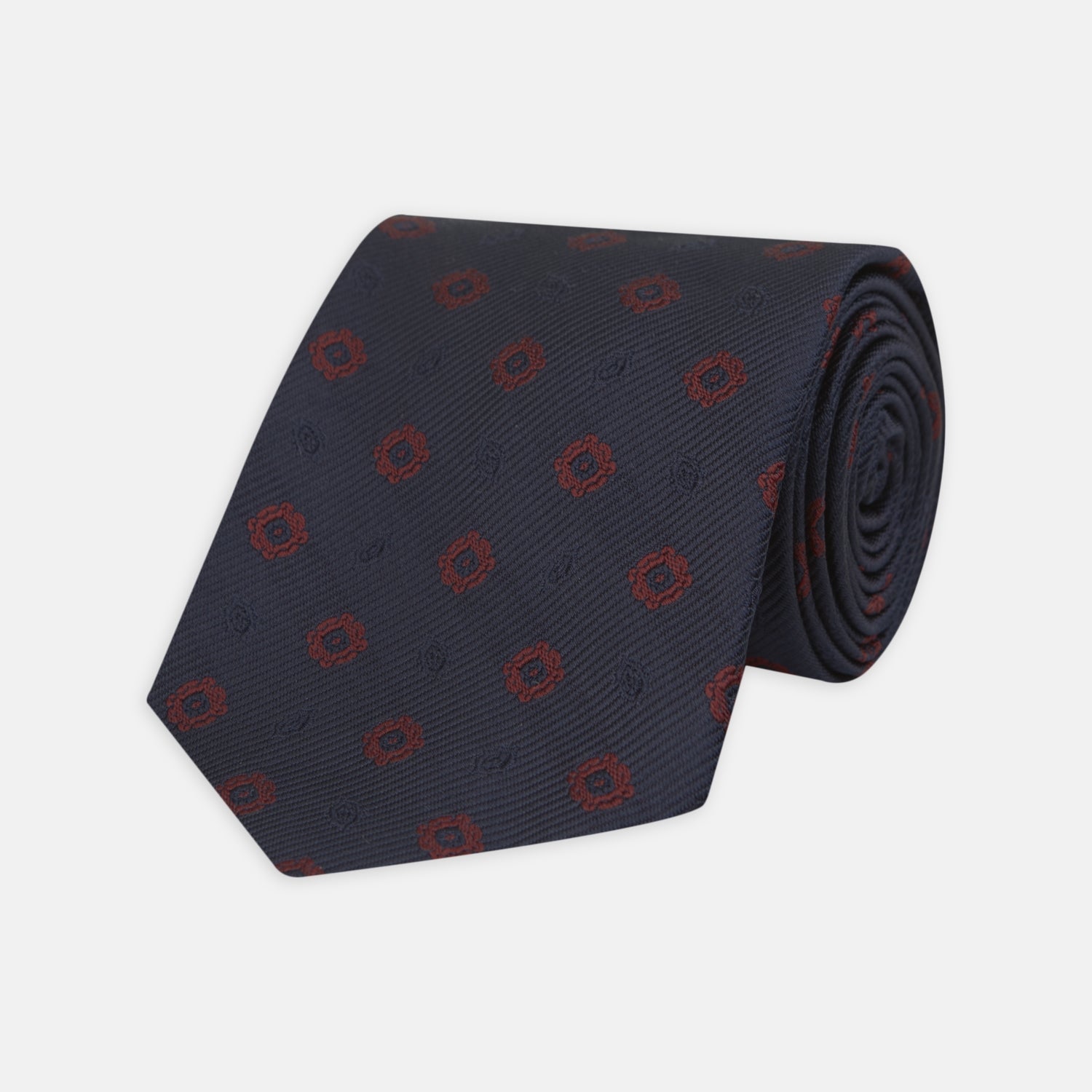 View 1 of product Navy and Burgundy Emblem Spot Silk Tie