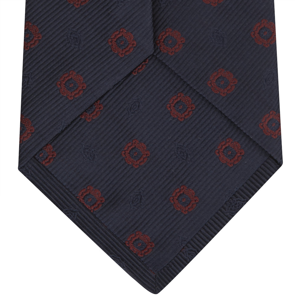 Navy and Burgundy Emblem Spot Silk Tie