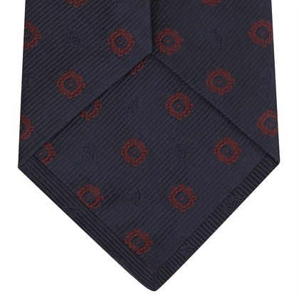 Navy and Burgundy Emblem Spot Silk Tie Image 3