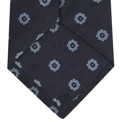 Navy and Light Blue Emblem Spot Silk Tie Image 3