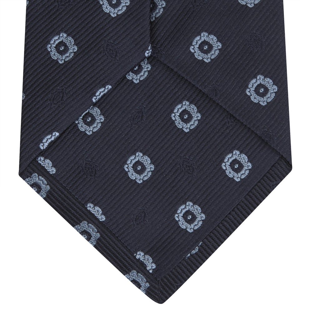 Navy and Light Blue Emblem Spot Silk Tie