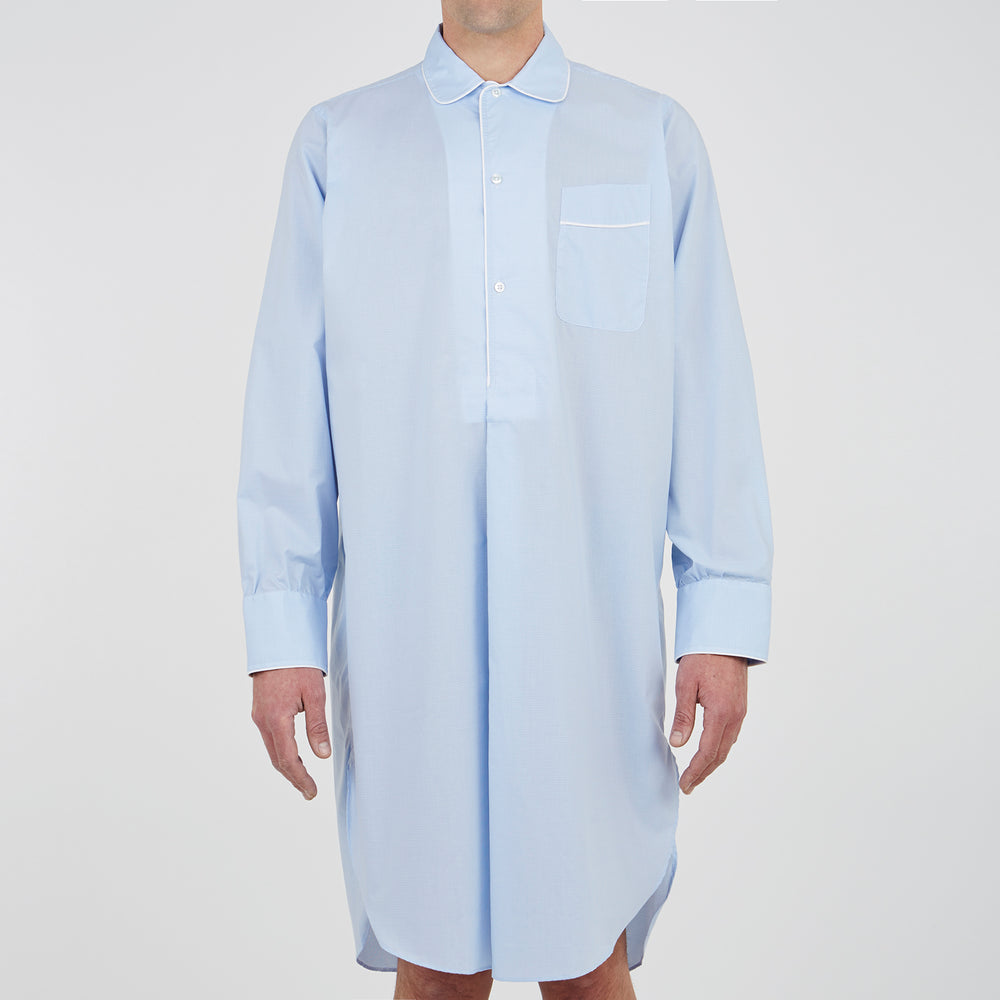 Sky Blue Micro-Check Cotton Nightshirt