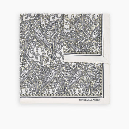 White and Yellow House Paisley Silk Pocket Square Image 4