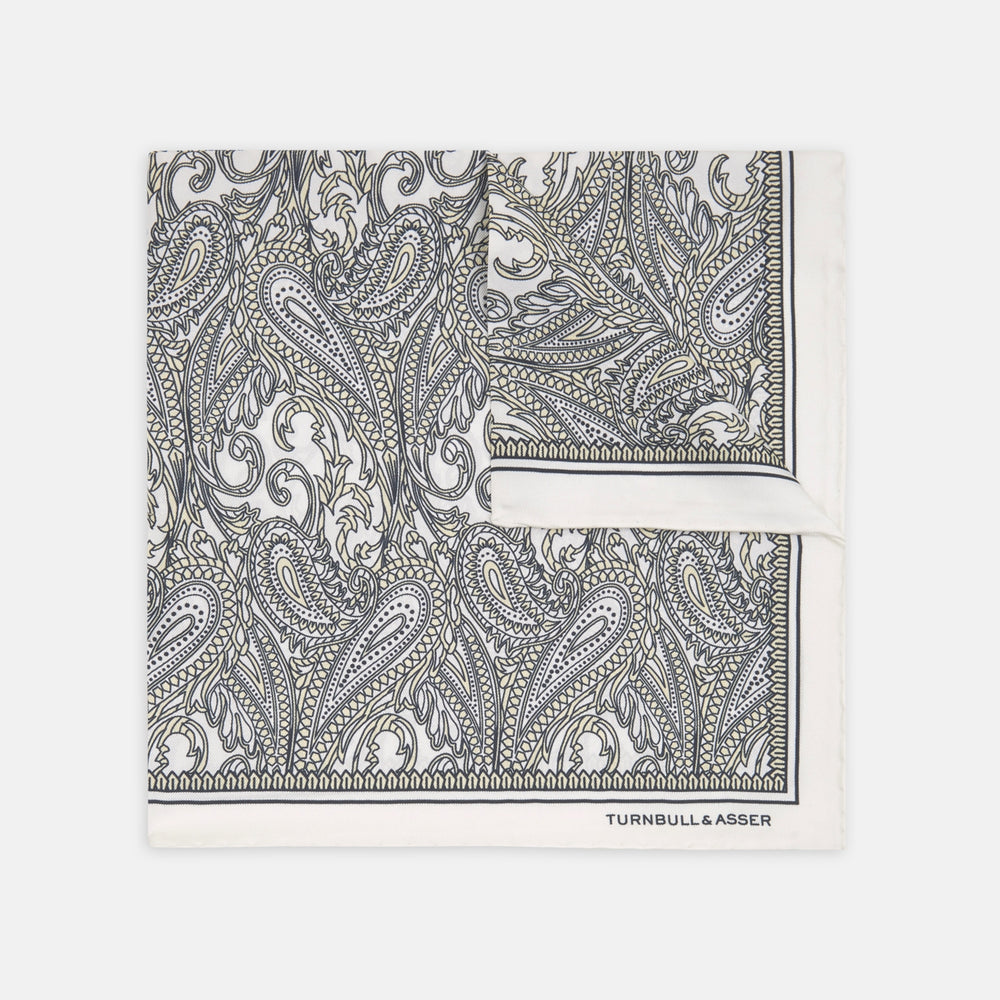 White and Yellow House Paisley Silk Pocket Square