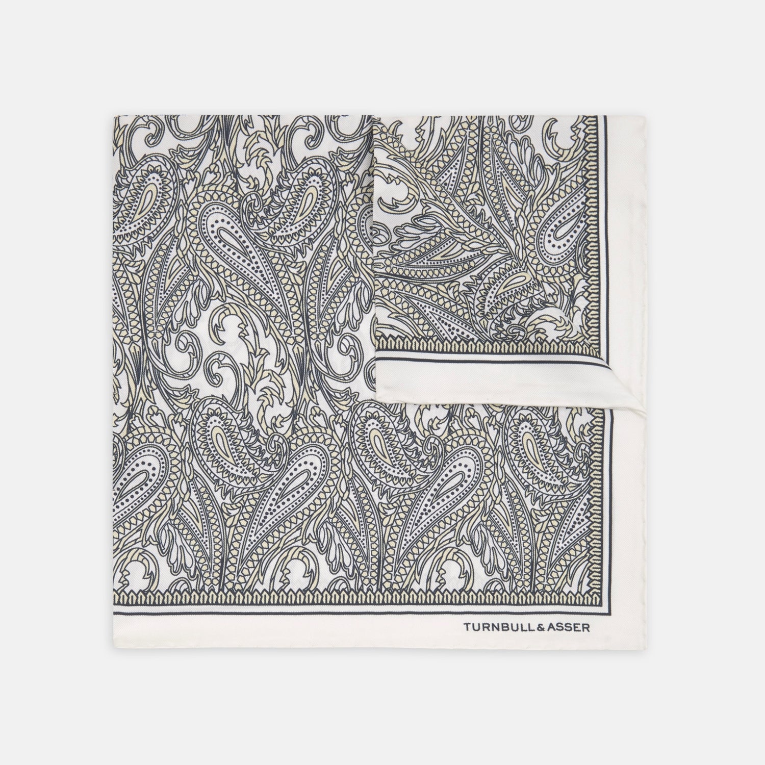 View 1 of product White and Yellow House Paisley Silk Pocket Square