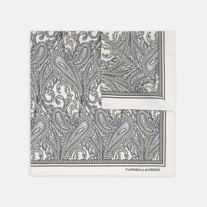 White and Yellow House Paisley Silk Pocket Square