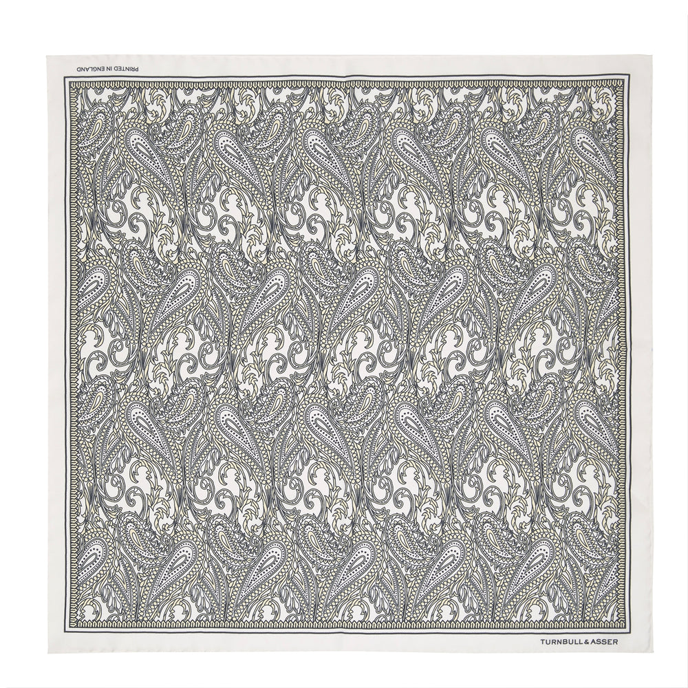 White and Yellow House Paisley Silk Pocket Square