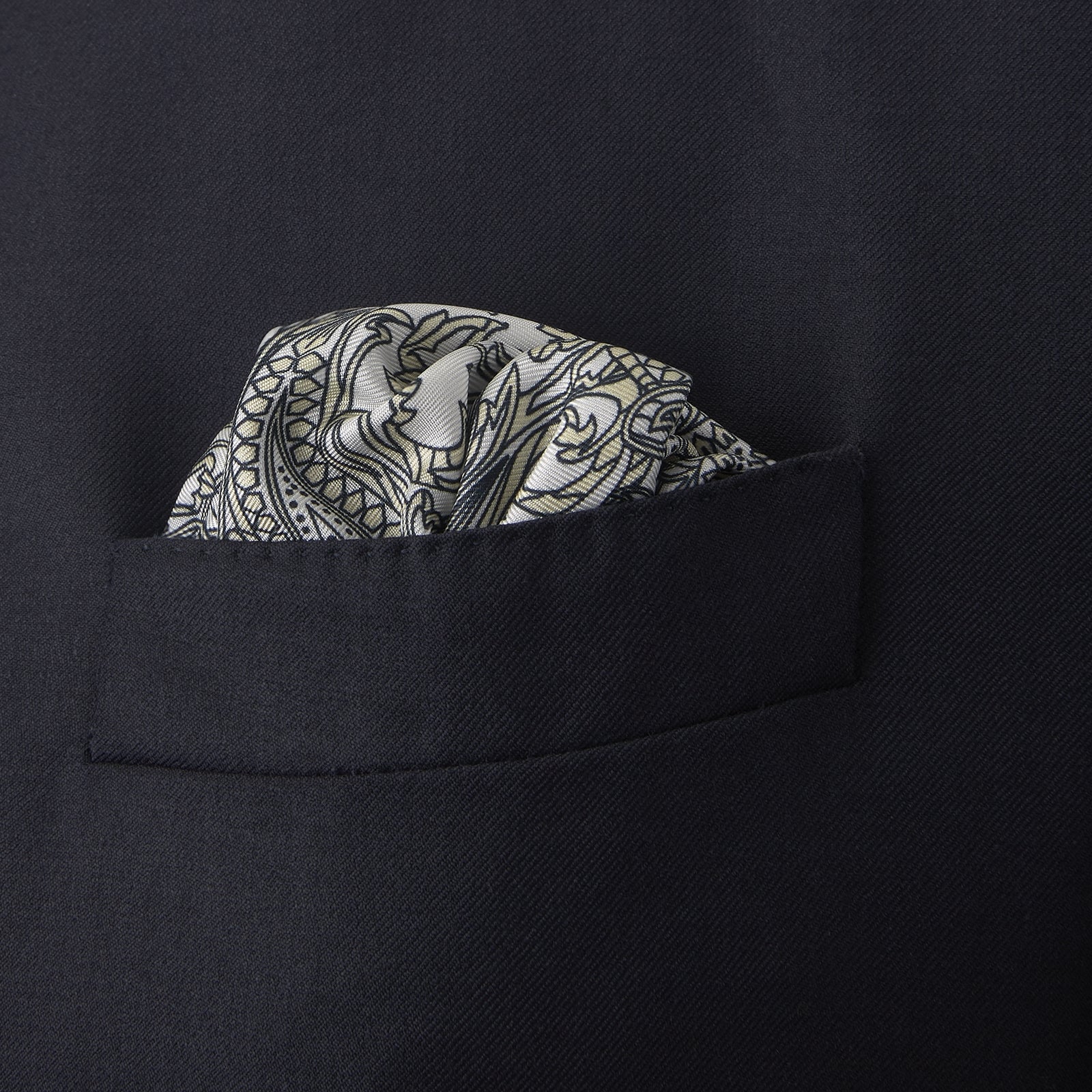 View 4 of product White and Yellow House Paisley Silk Pocket Square