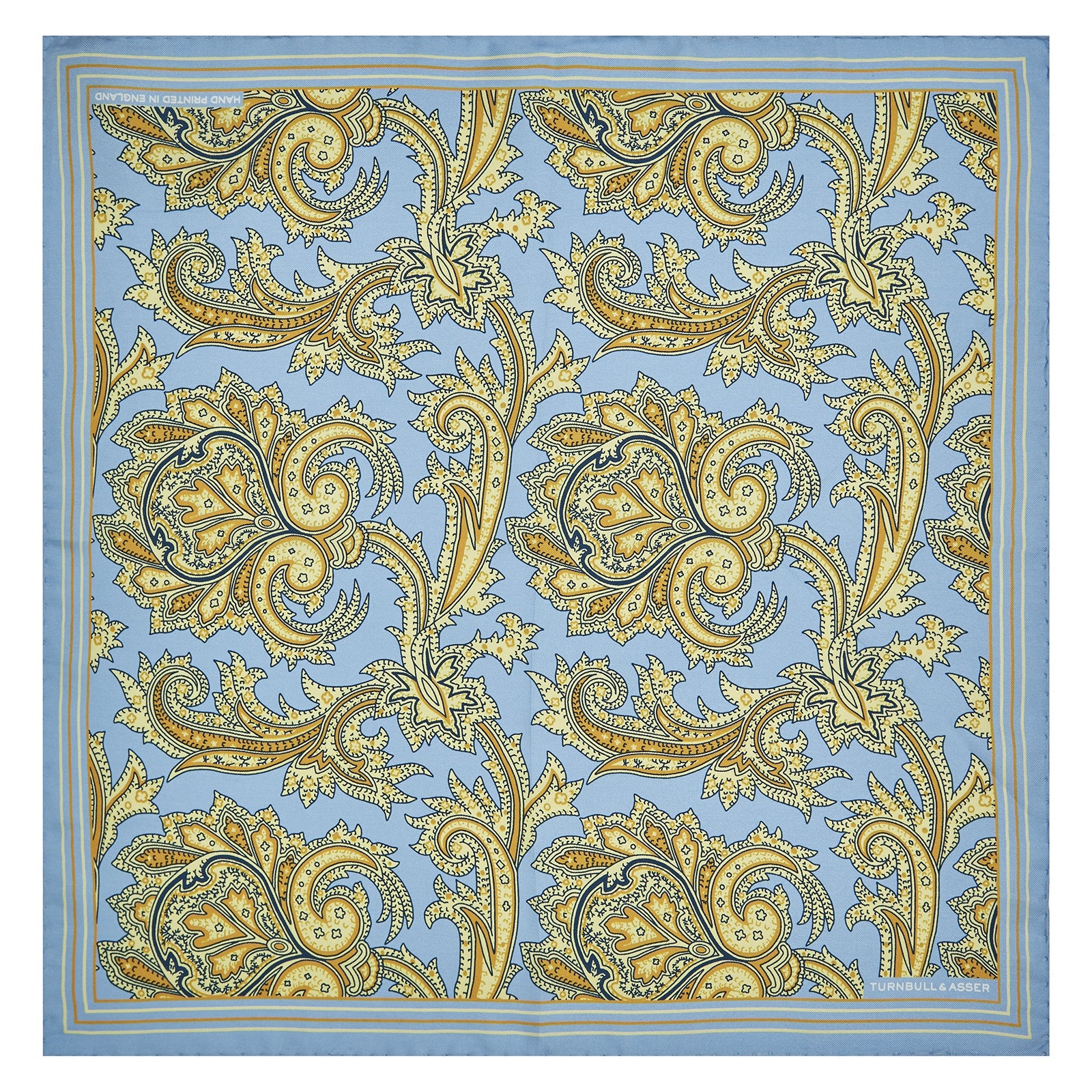 View 2 of product Light Blue and Yellow Large Paisley Silk Pocket Square