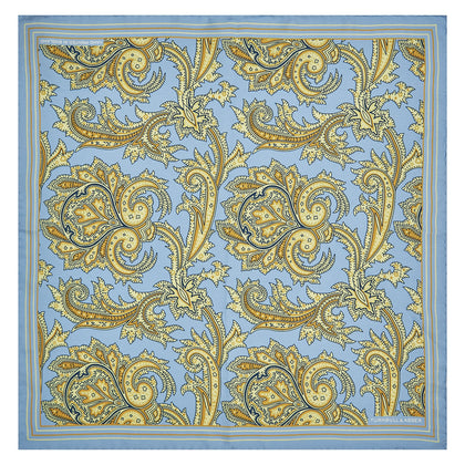 Light Blue and Yellow Large Paisley Silk Pocket Square Image 1
