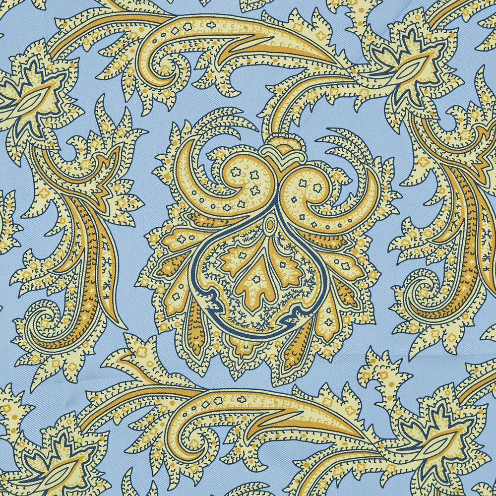 Light Blue and Yellow Large Paisley Silk Pocket Square