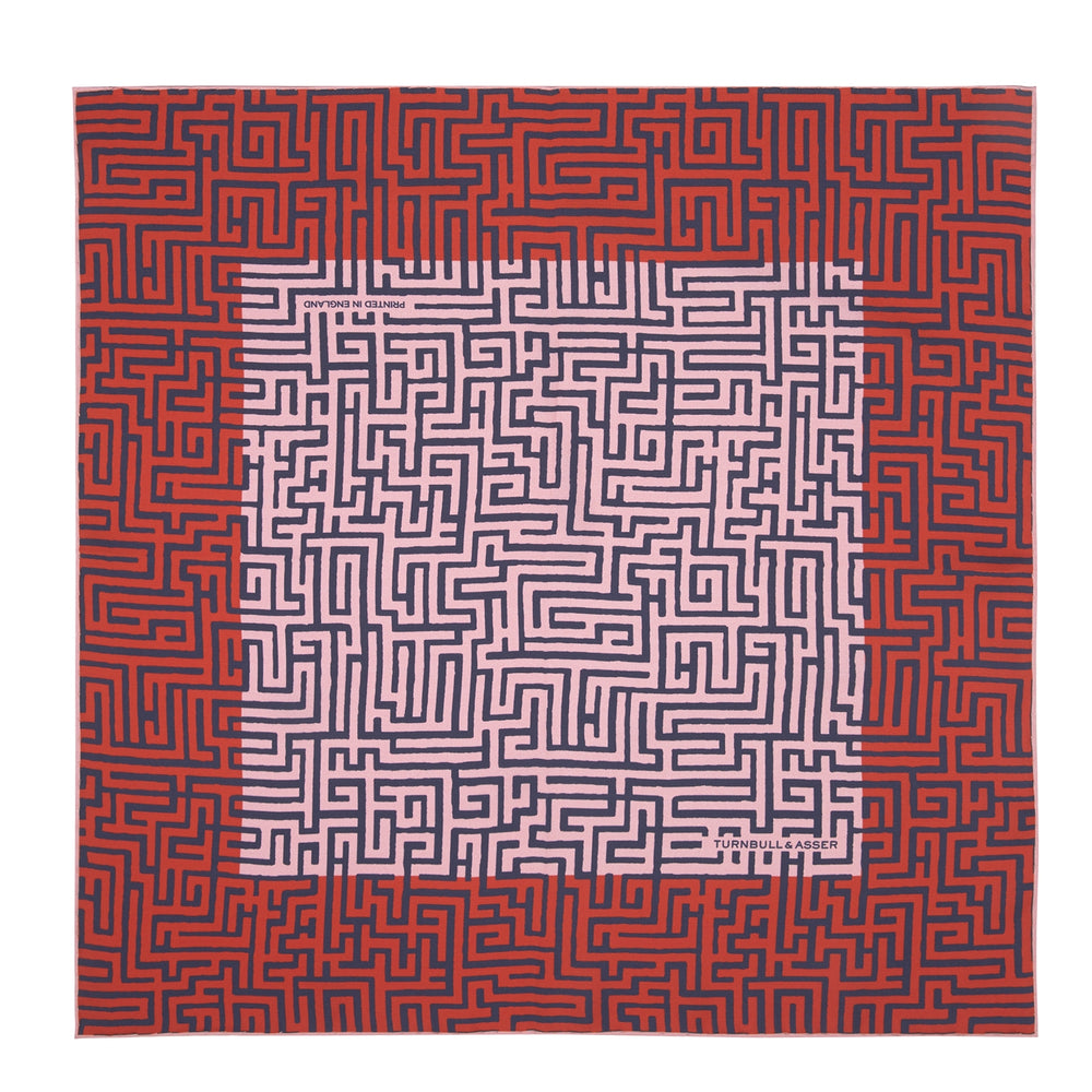 Red and Pink Maze Silk Pocket Square