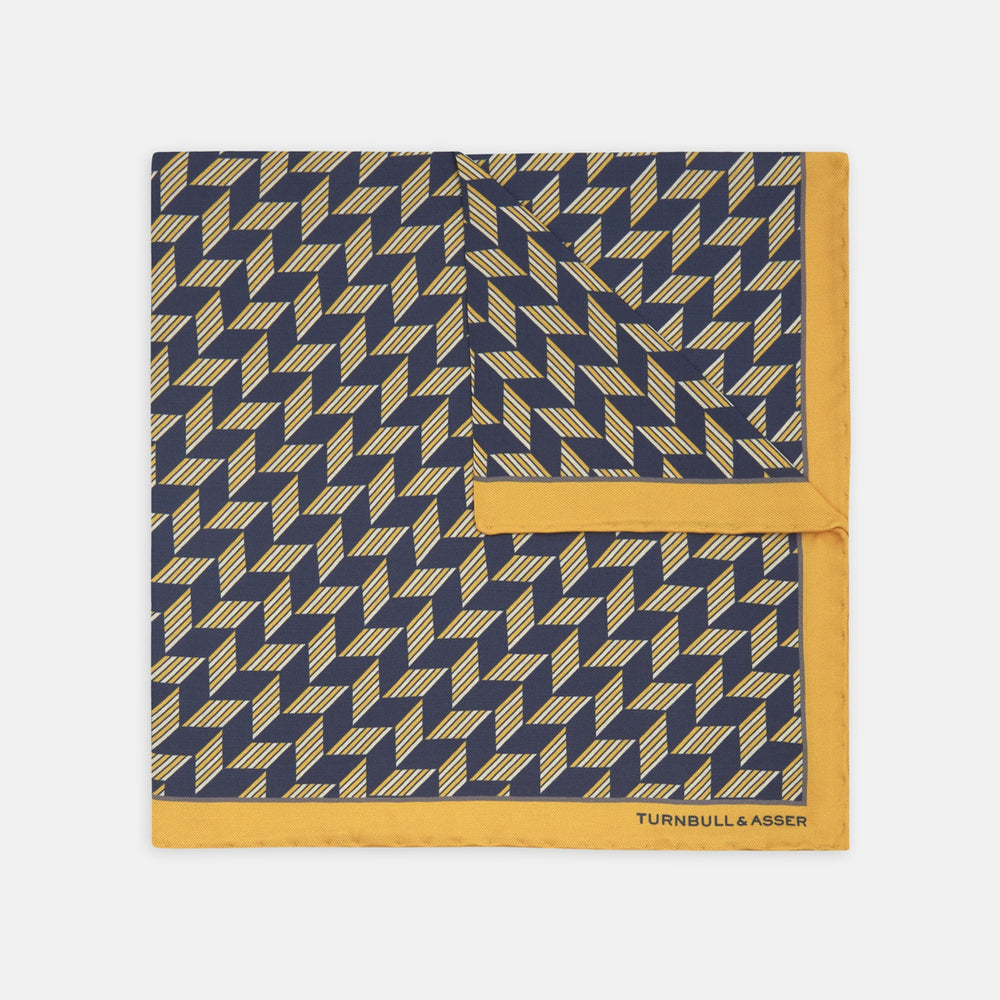 Blue and Gold Arrow Silk Pocket Square