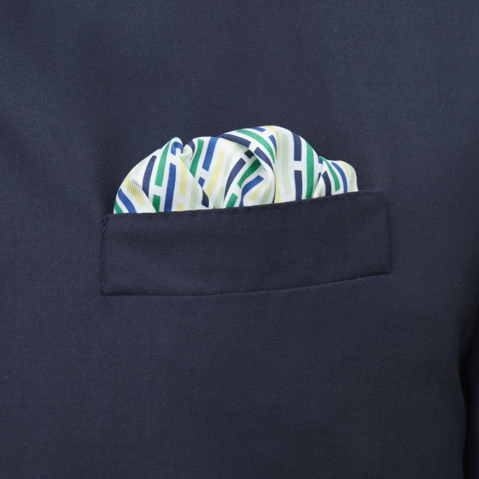 Green, Yellow and Navy Ladder Silk Pocket Square