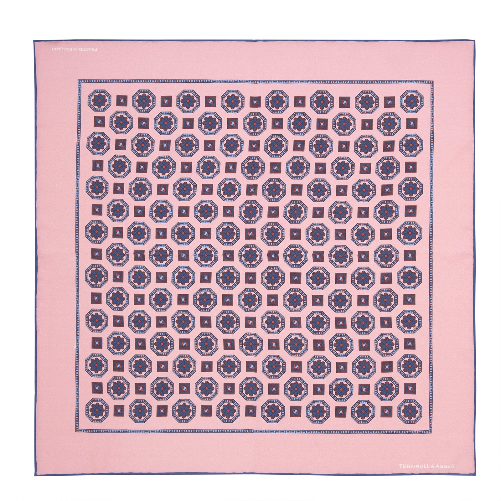 Navy and Pink Medallion Silk Pocket Square