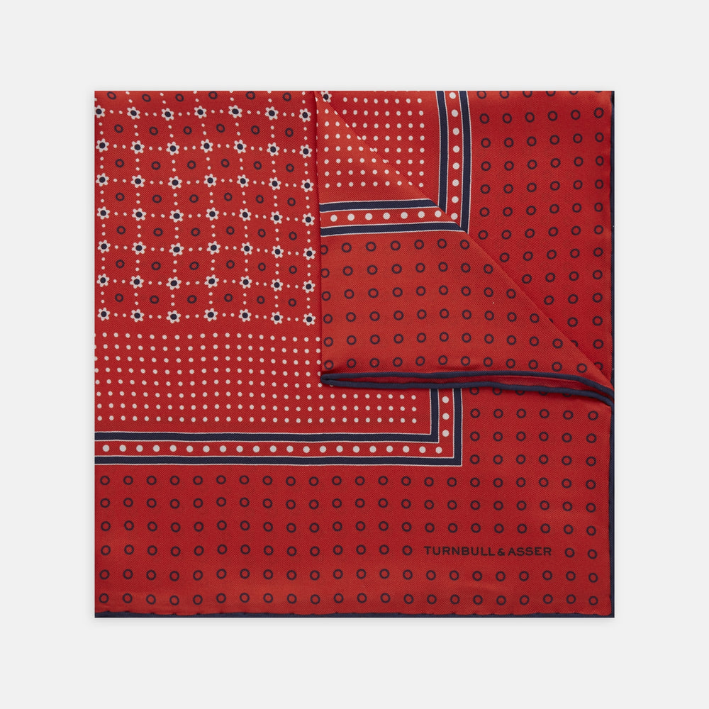 Red Dotted Floral Silk Pocket Square