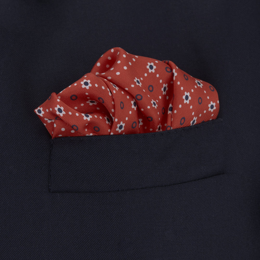 Red Dotted Floral Silk Pocket Square