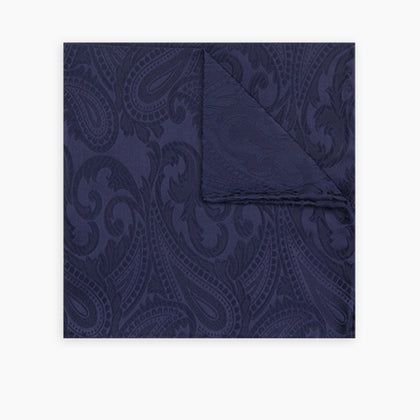 Navy House Paisley Hand-Rolled Silk Pocket Square Image 4