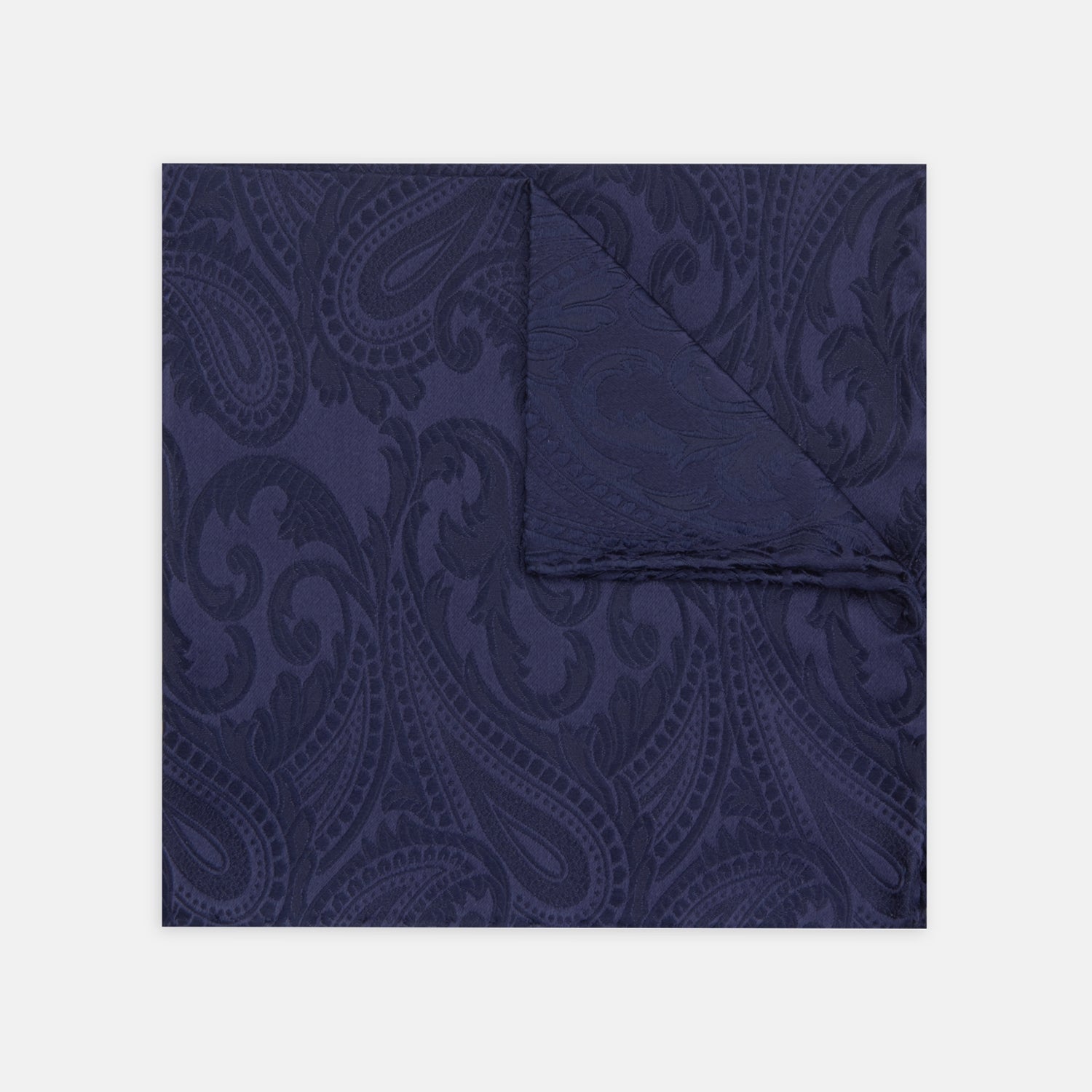 View 1 of product Navy House Paisley Hand-Rolled Silk Pocket Square