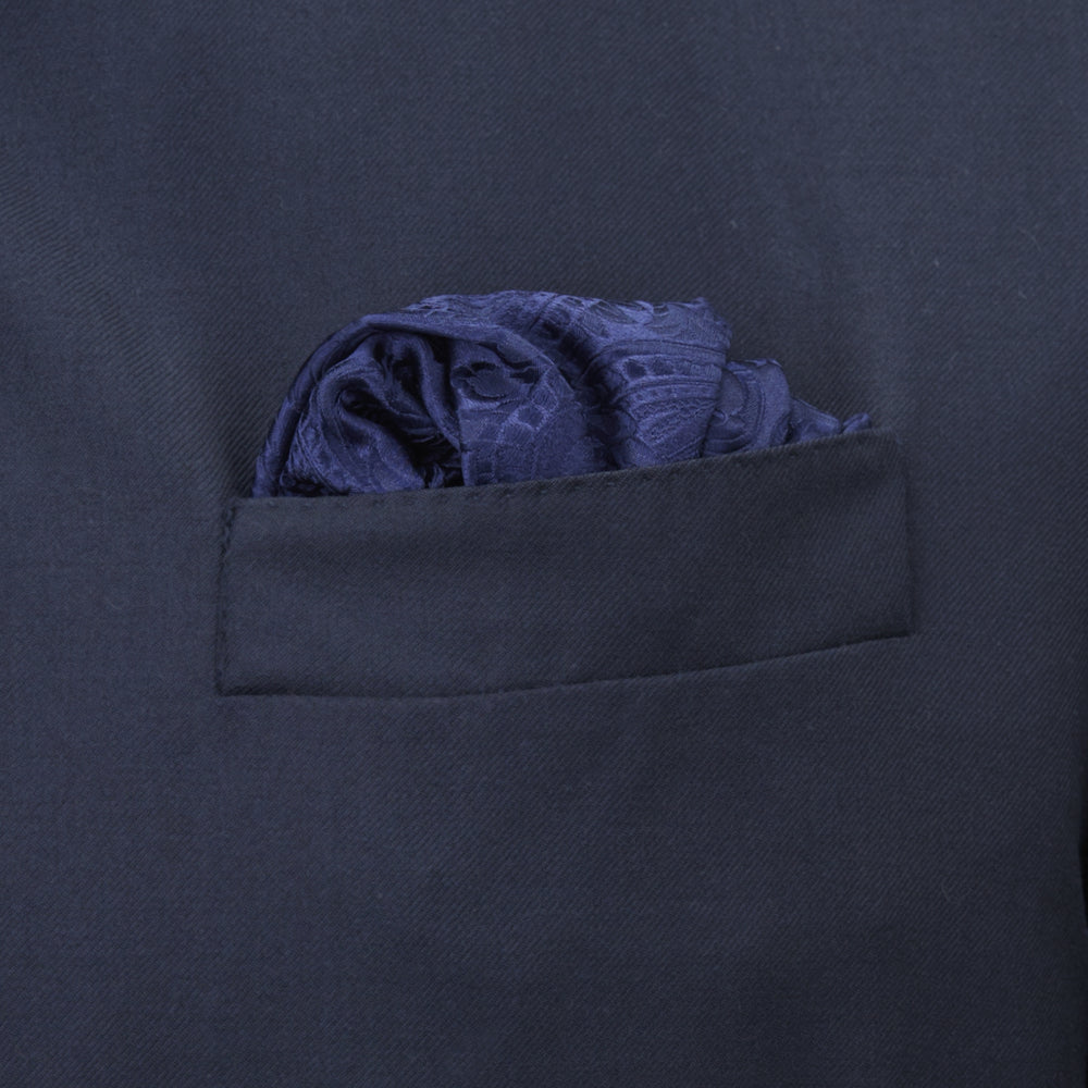 Navy House Paisley Hand-Rolled Silk Pocket Square