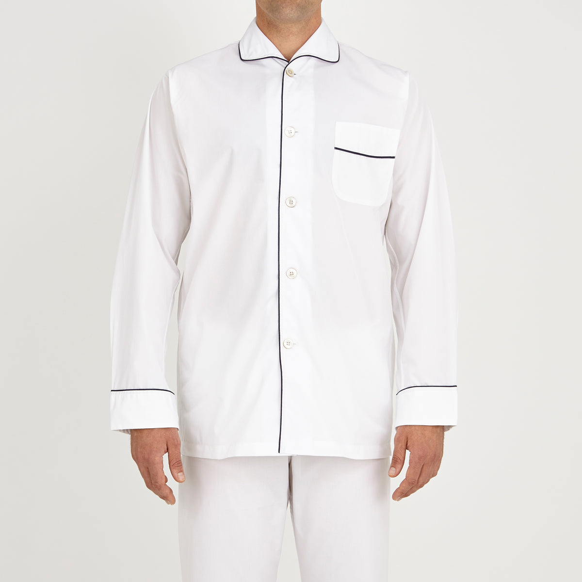 White Piped Cotton Pyjama Set