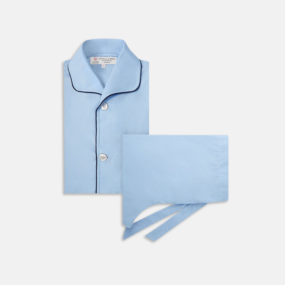 Light Blue Piped Cotton Pyjama Set