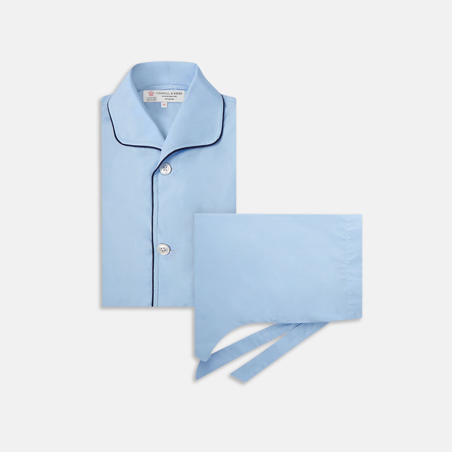 View 1 of product Light Blue Piped Cotton Pyjama Set