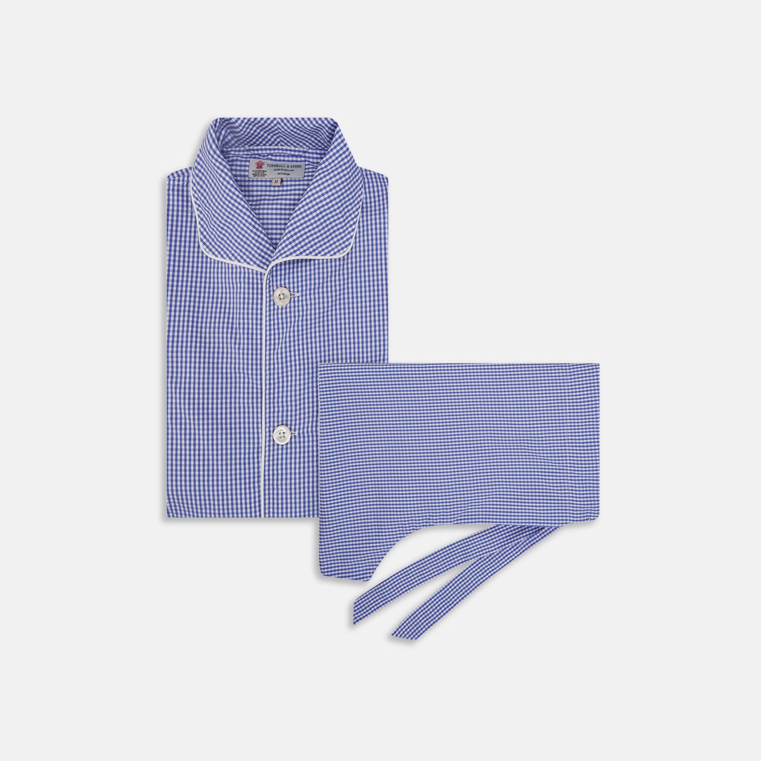 View 1 of product Mid Blue Gingham Check Piped Cotton Pyjama Set