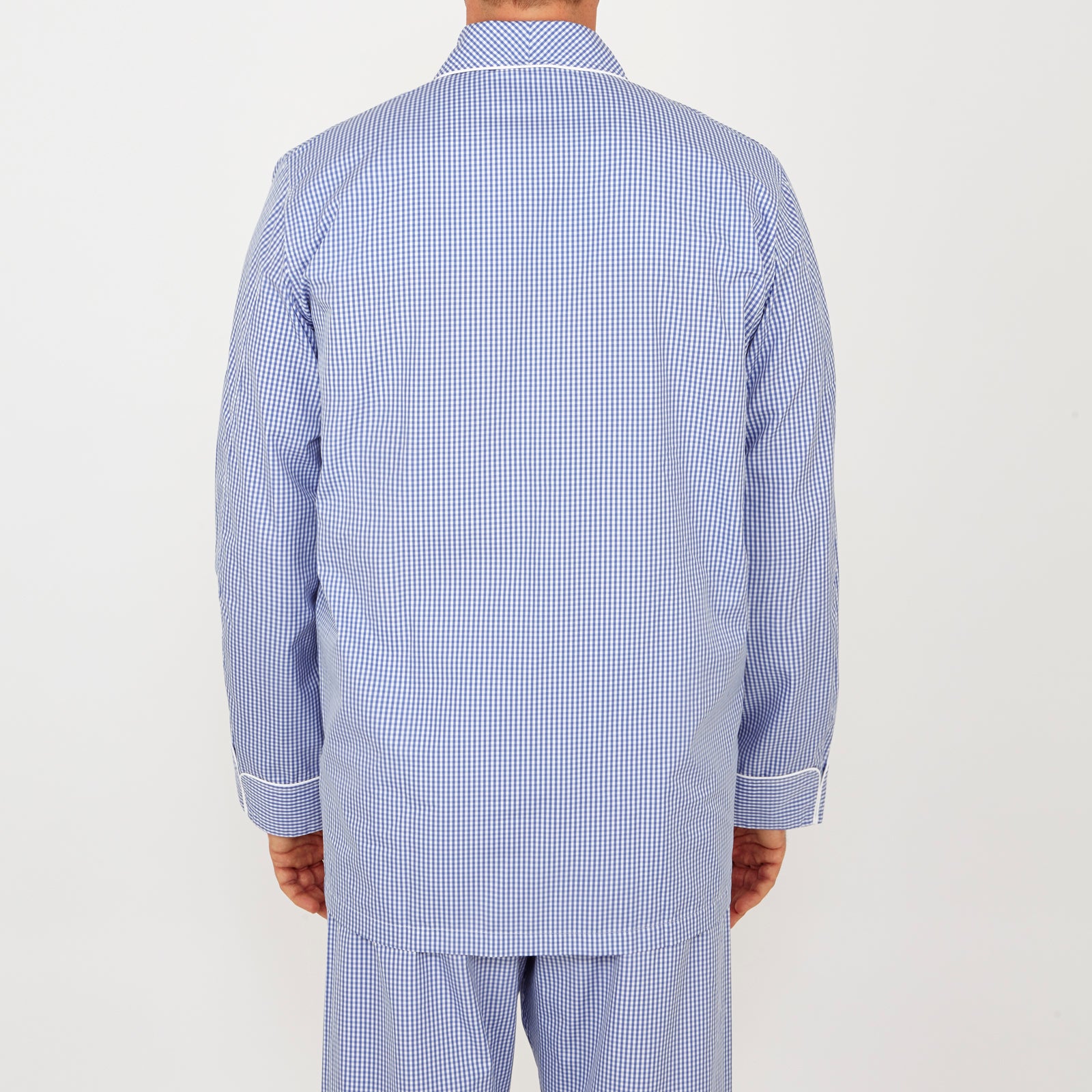 View 3 of product Mid Blue Gingham Check Piped Cotton Pyjama Set