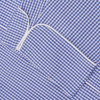Mid Blue Gingham Check Piped Cotton Pyjama Set