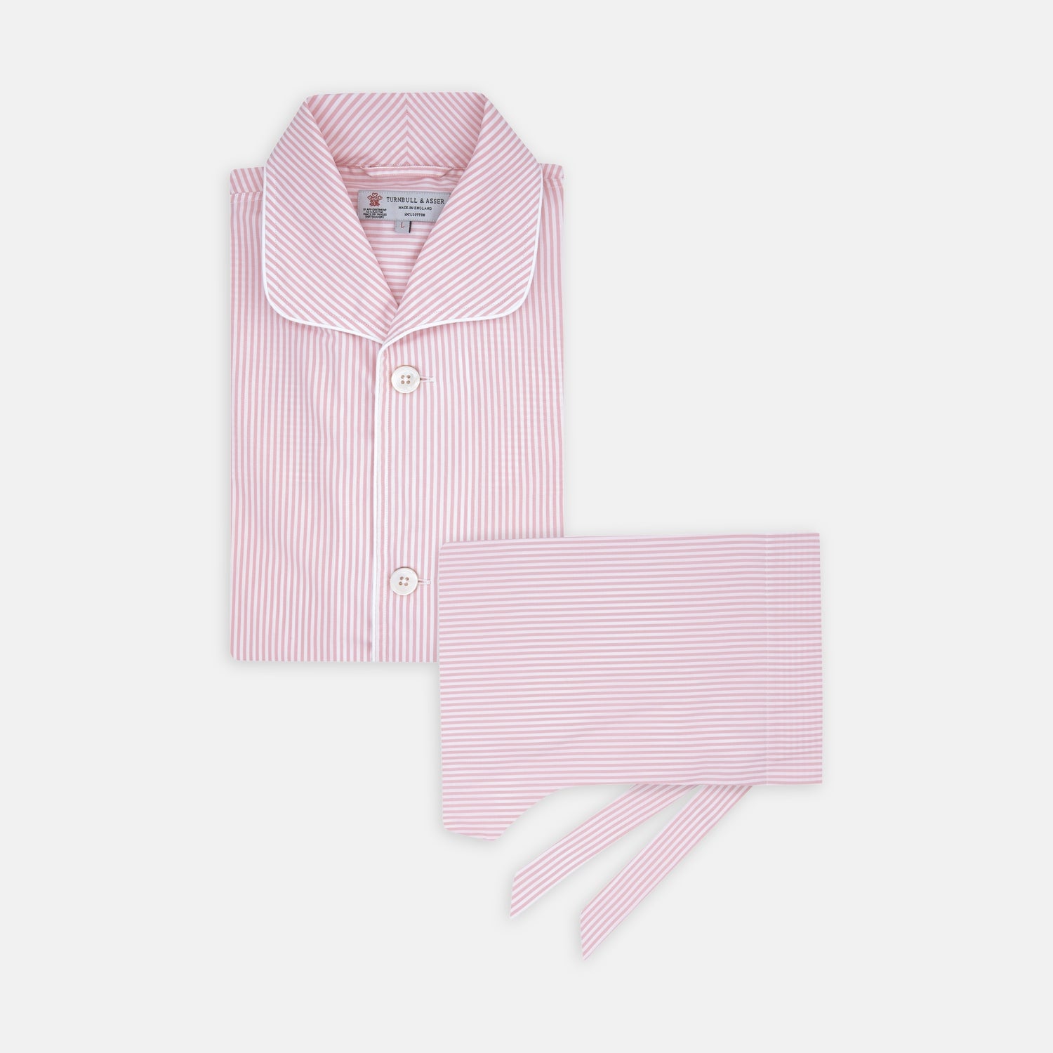 View 1 of product Pink Bengal Stripe Piped Cotton Pyjama Set