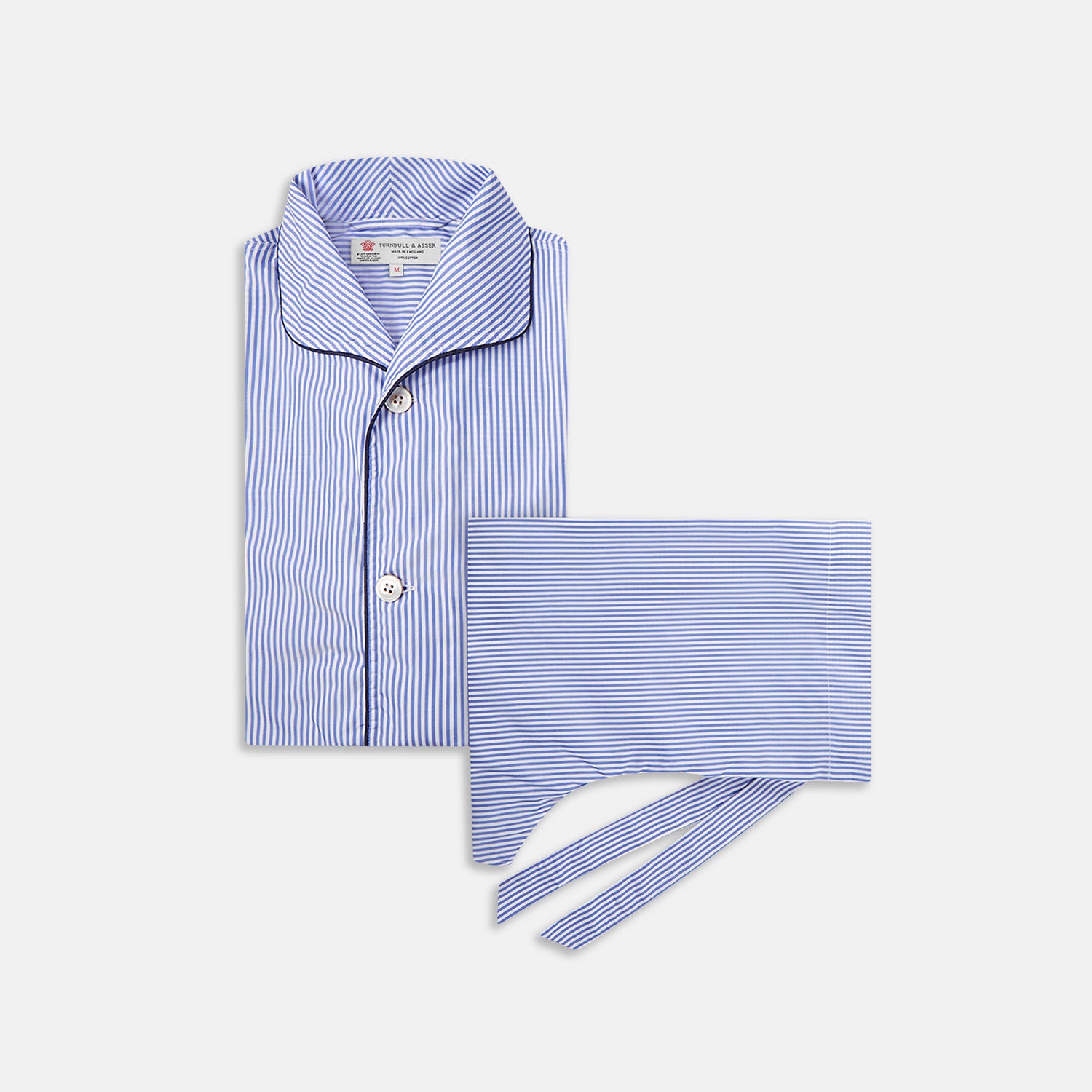 Blue Bengal Stripe Piped Cotton Pyjama Set