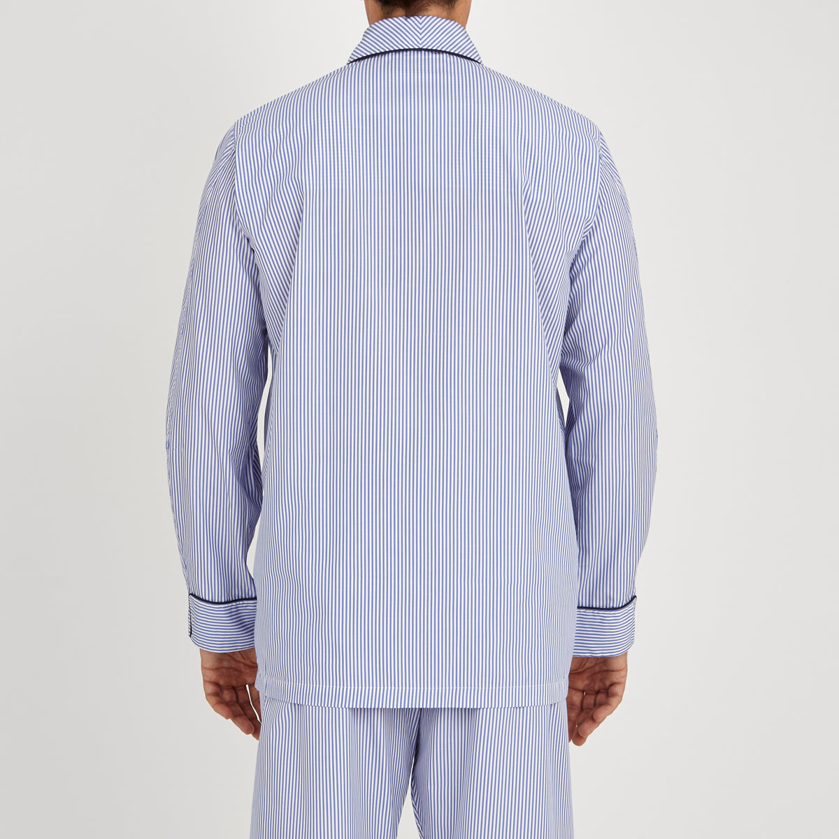 View 3 of product Blue Bengal Stripe Piped Cotton Pyjama Set
