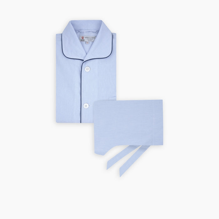 Light Blue Fine Check Piped Cotton Pyjama Set Image 2