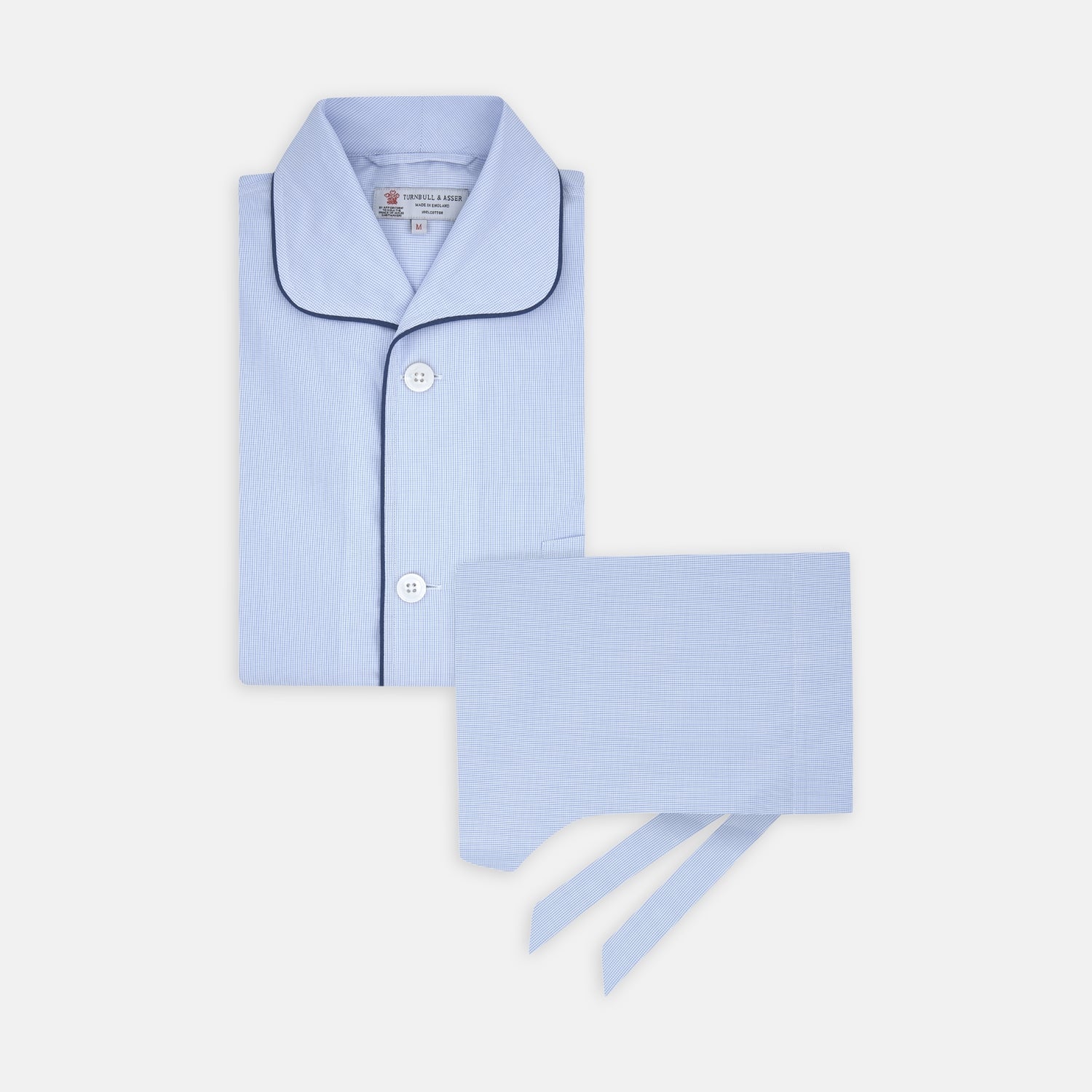 View 1 of product Light Blue Fine Check Piped Cotton Pyjama Set