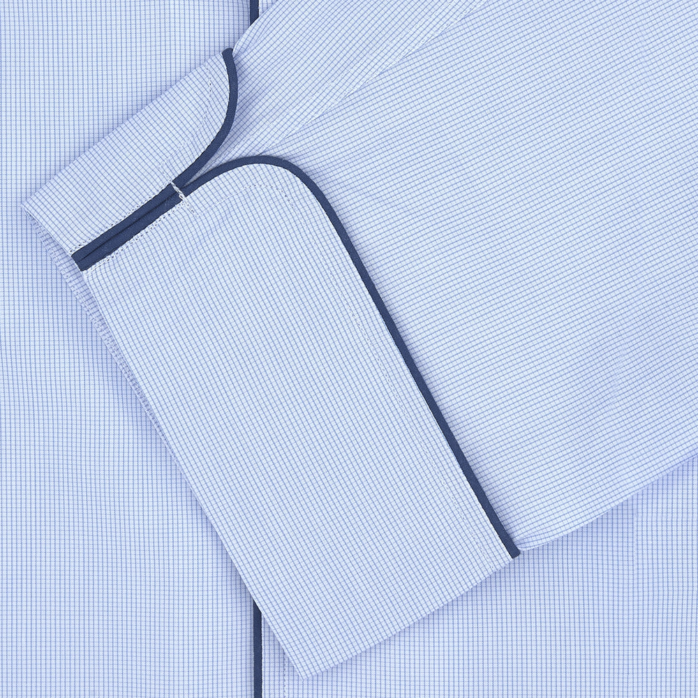 Light Blue Fine Check Piped Cotton Pyjama Set