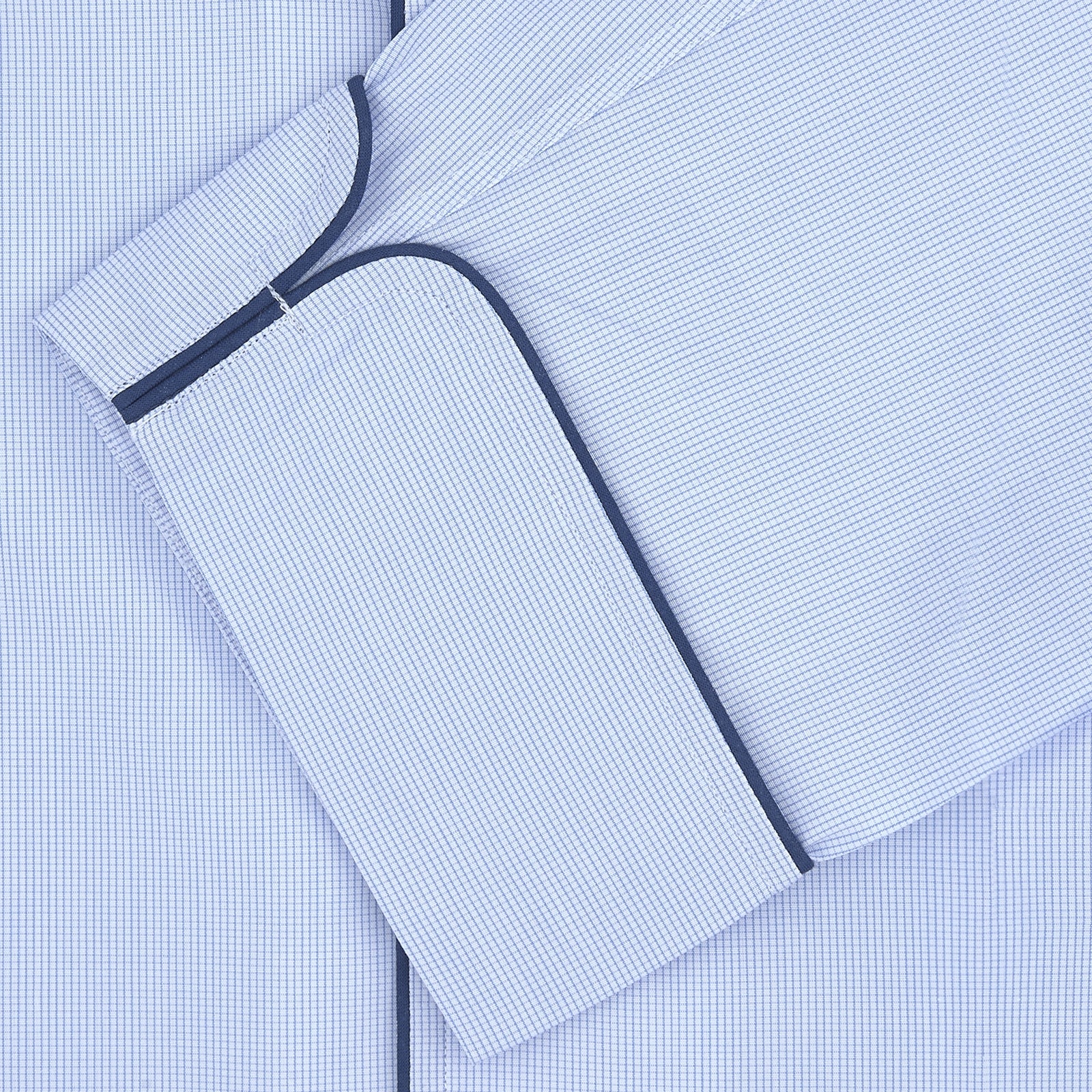 View 2 of product Light Blue Fine Check Piped Cotton Pyjama Set