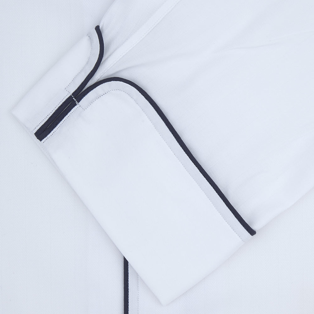 White Herringbone Piped Superfine Cotton Pyjama Set