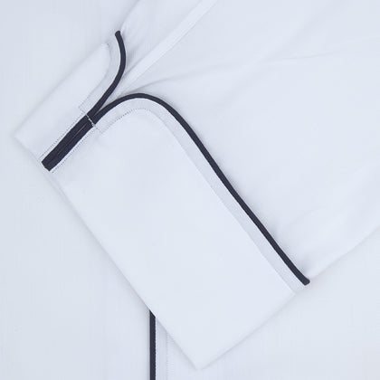 White Herringbone Piped Superfine Cotton Pyjama Set