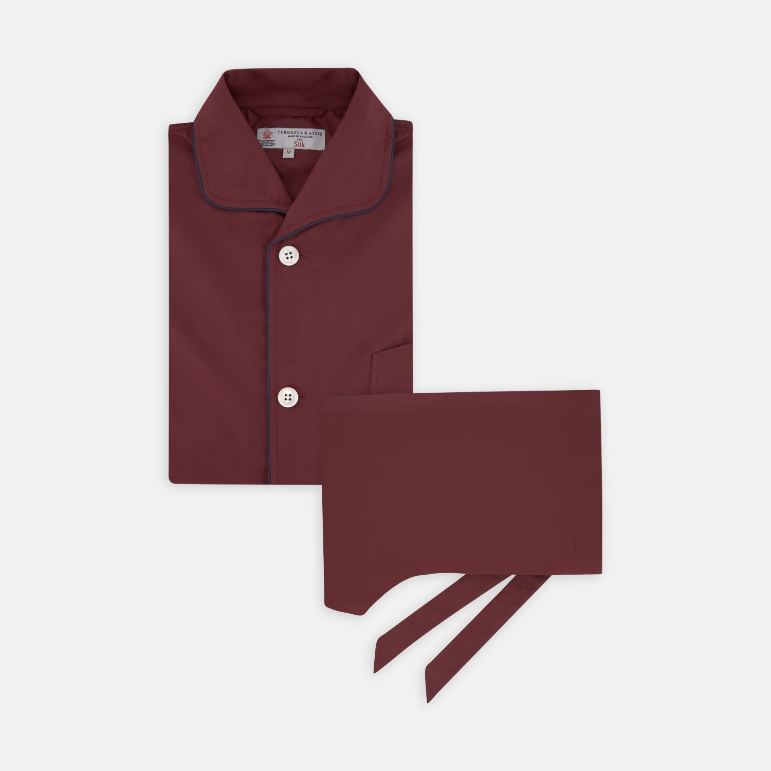 View 1 of product Wine Piped Silk Pyjama Set